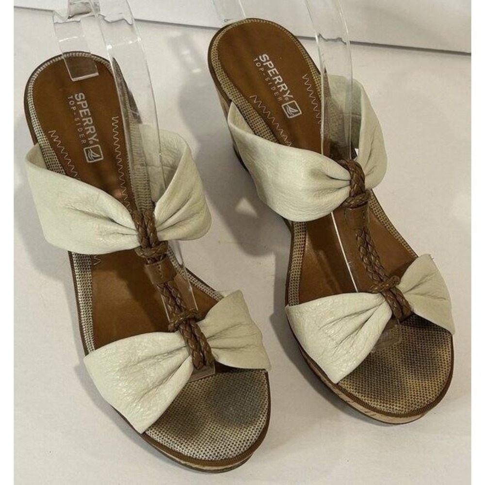 Sperry‎ Top-Sider Womens White Ivory Leather Upper Cork Wedge Sandals Size 9